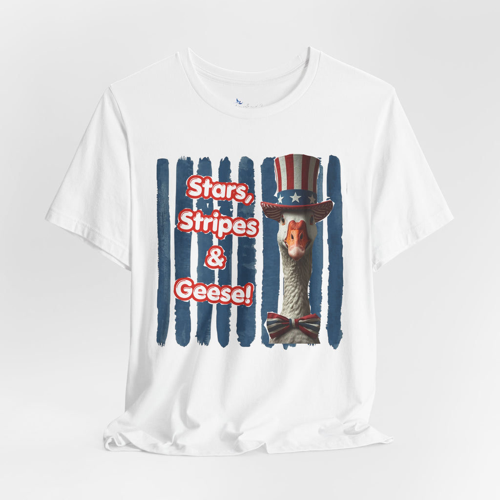 Stars, Stripes & Geese Patriotic Goose T-Shirt, Funny 4th of July Americana Tee- Unisex