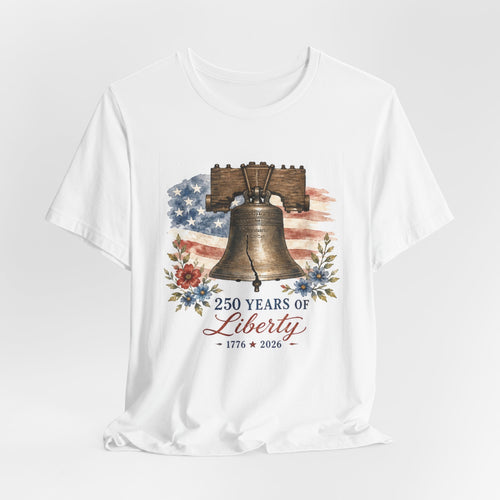 Liberty Bell graphic with American flag and "250 Years of Liberty 1776-2026".