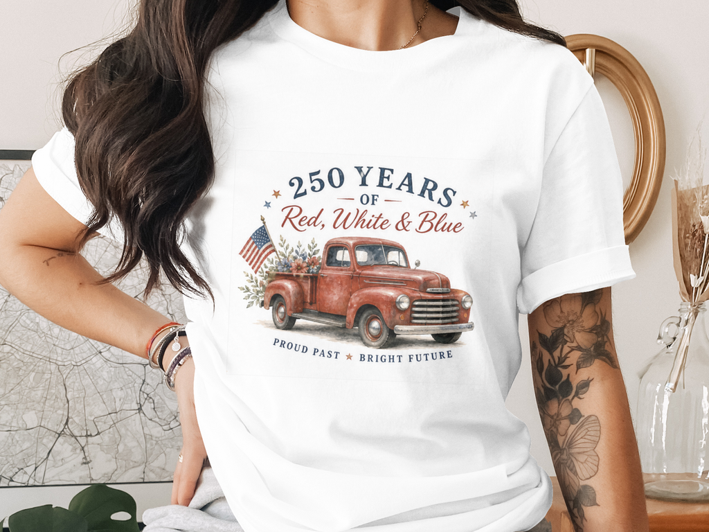 250 Years Americana Legacy Truck T-Shirt - 4th of July Vintage Tee