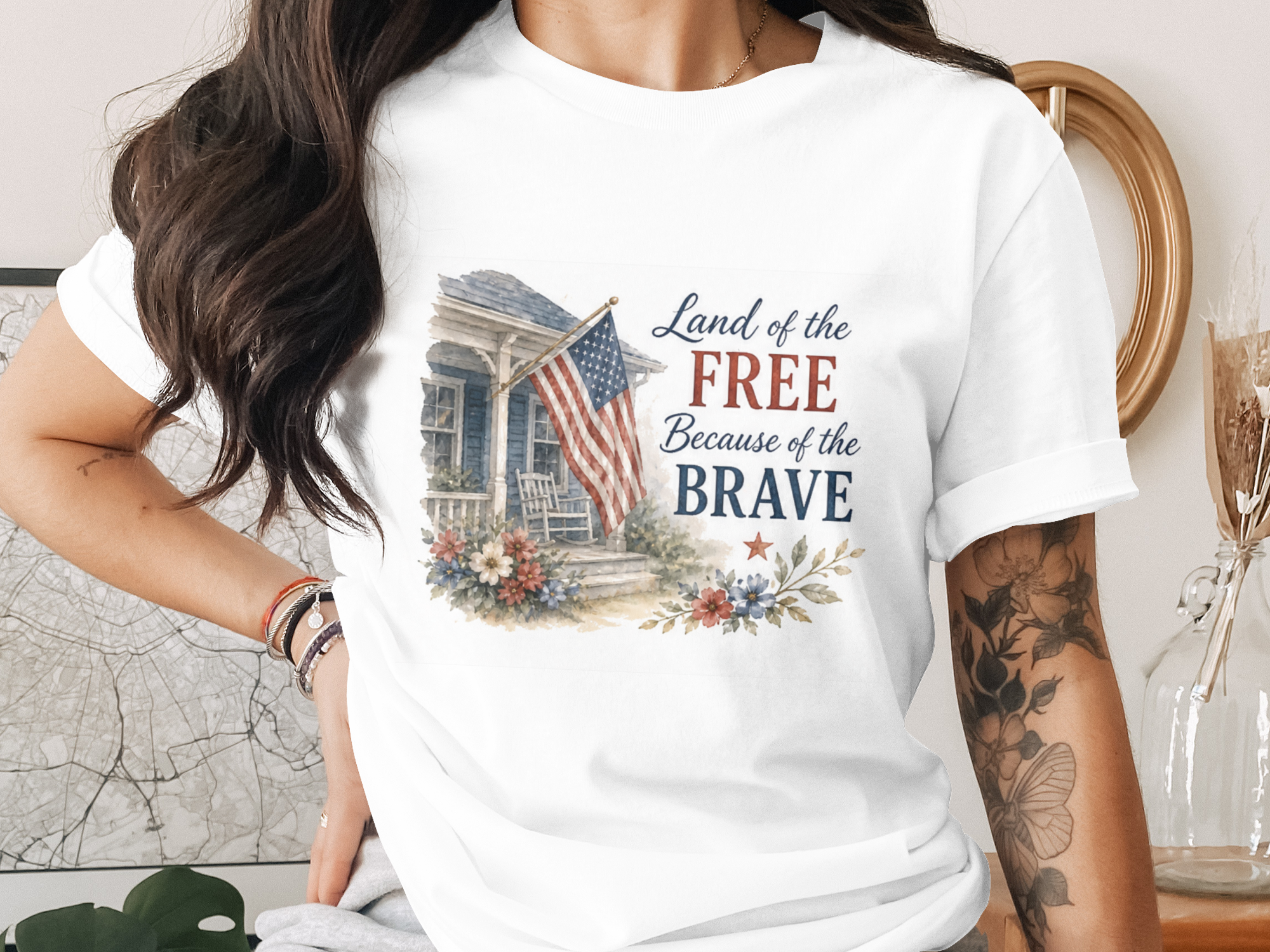 Land of the Brave Watercolor T-Shirt - 4th of July Vintage Tee